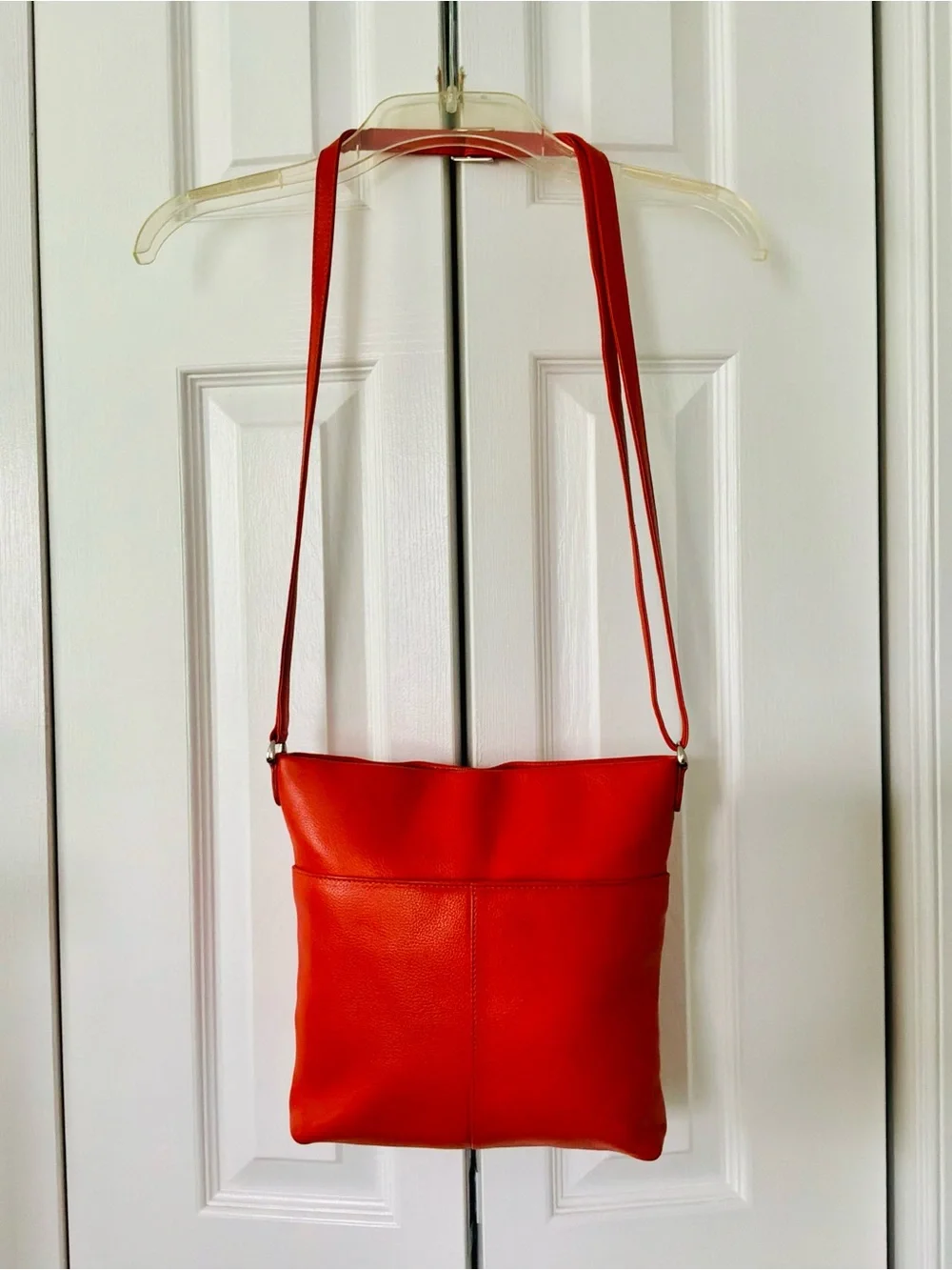 ili New York Double Zip Genuine Leather Organizer Crossbody Bag-Vibrant Orange